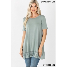Zenana Light Green Top with Lace Trim